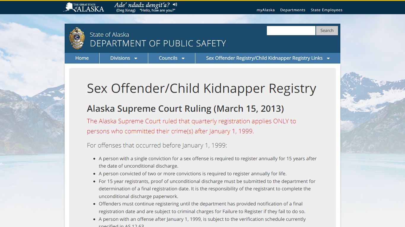 Sex Offender/Child Kidnapper Registry - Alaska